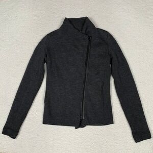 Vince Moto-Style Cardigan Sweater Womens XS 100% Wool Full Zip Asymmetric Gray